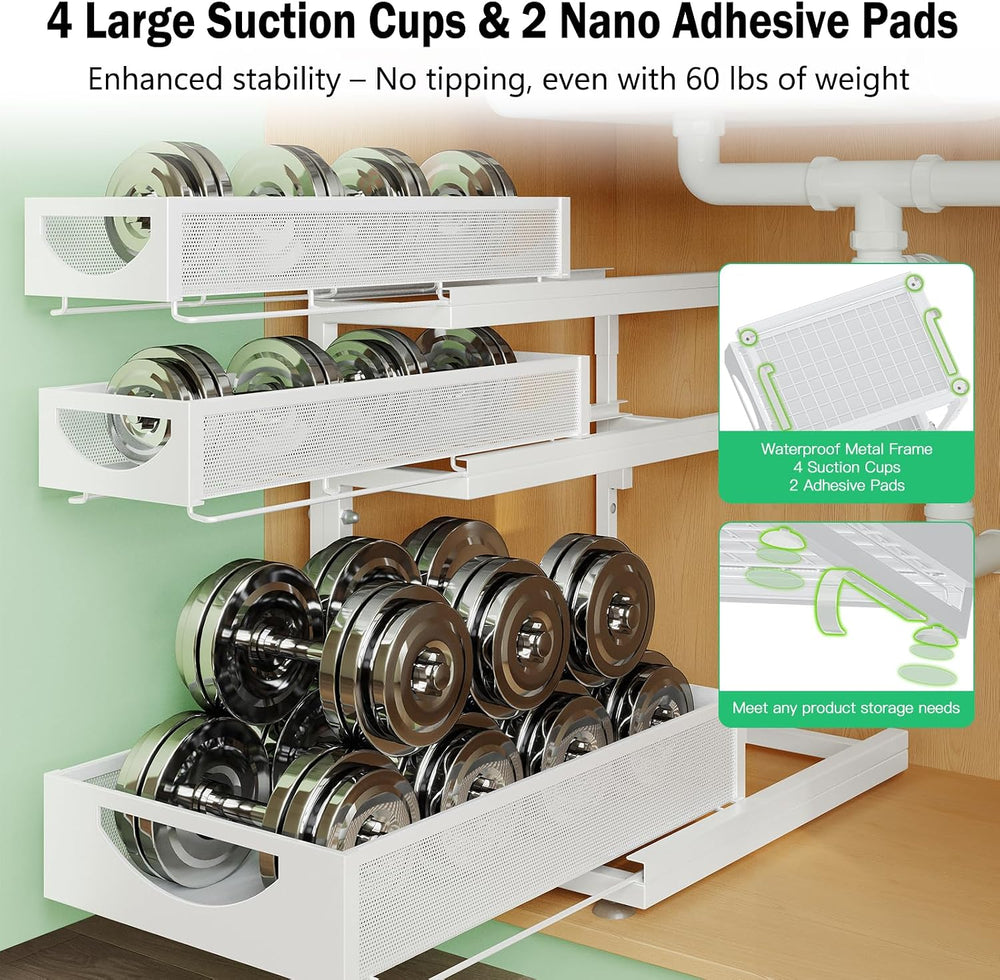 Under Sink Organizer, 2-Pack 3-Tier Pull Out Cabinet Organizers and Storage