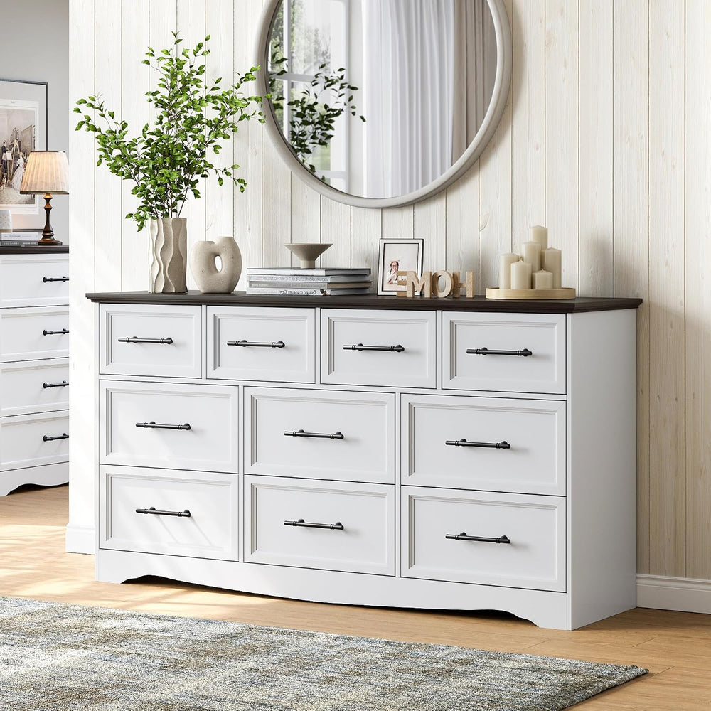 YANSNWO White 10 Drawer Dresser for Bedroom, 59" Wide Chest of Drawers