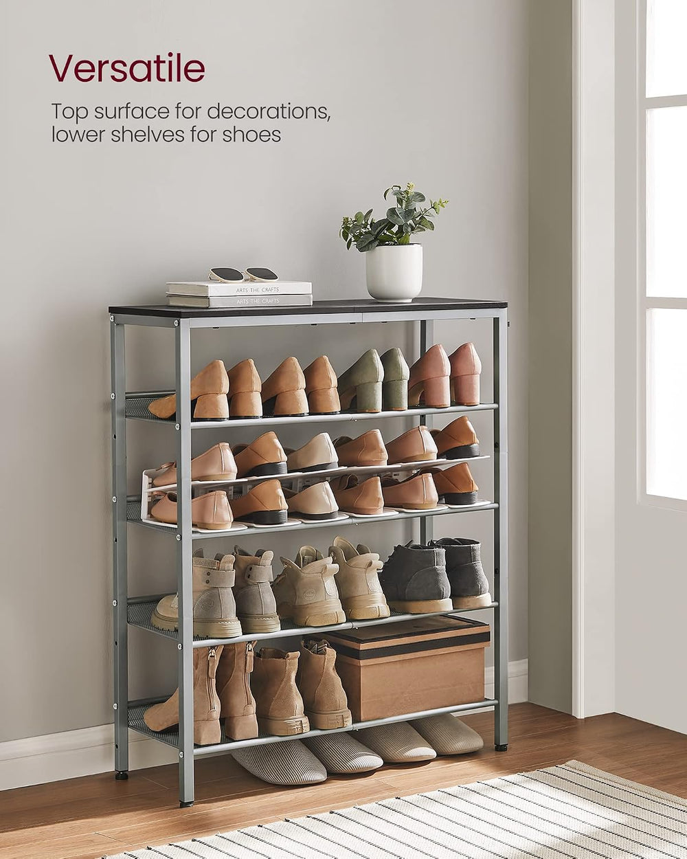 VASAGLE 5-Tier Shoe Rack, Adjustable, Freestanding