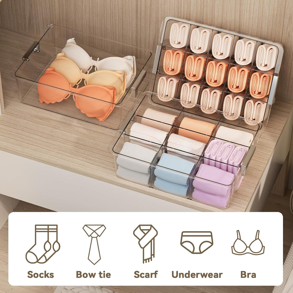 Socks Bra Underwear Drawer Organizer for Closet, 2 PCS Plastic Storage Box wi...