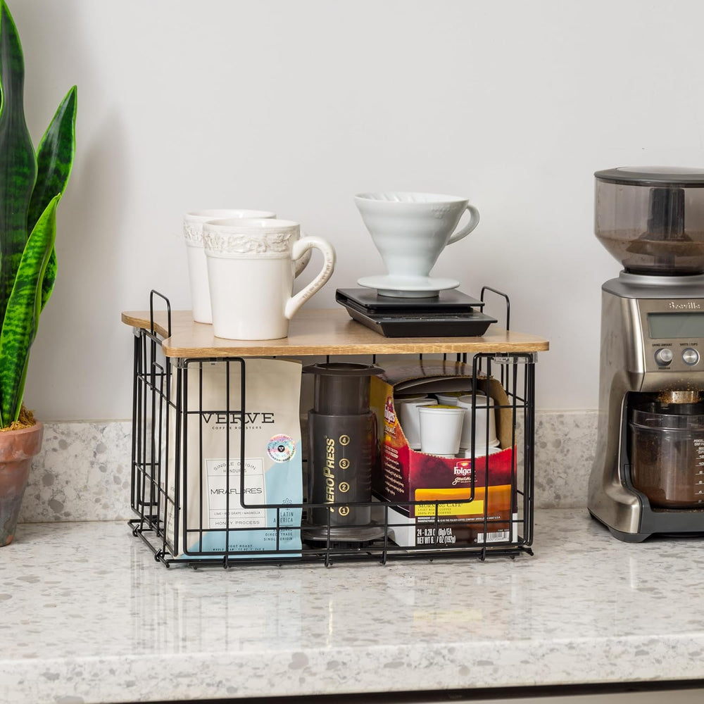 IRIS USA Wire Basket for Pantry Storage, 2 Pack, Easy Assembly, Stackable