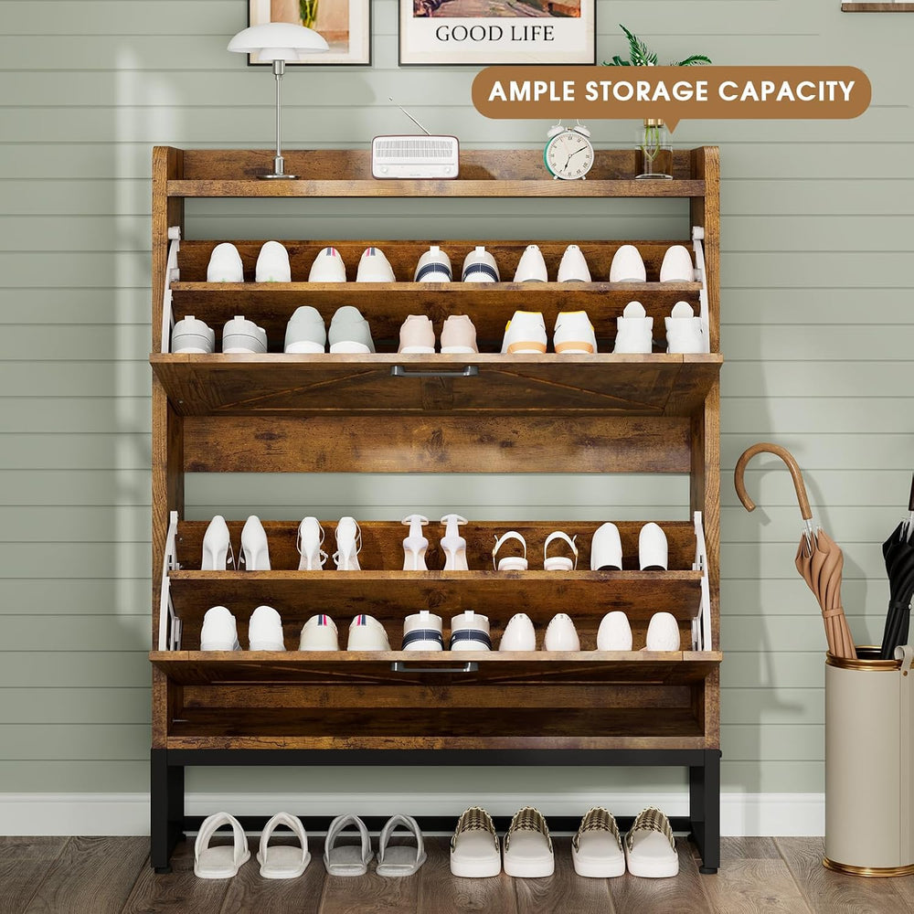 GRUSIGN Shoe Cabinet, Shoe Storage Cabinet with 2 Flip Drawers & Adjustab...