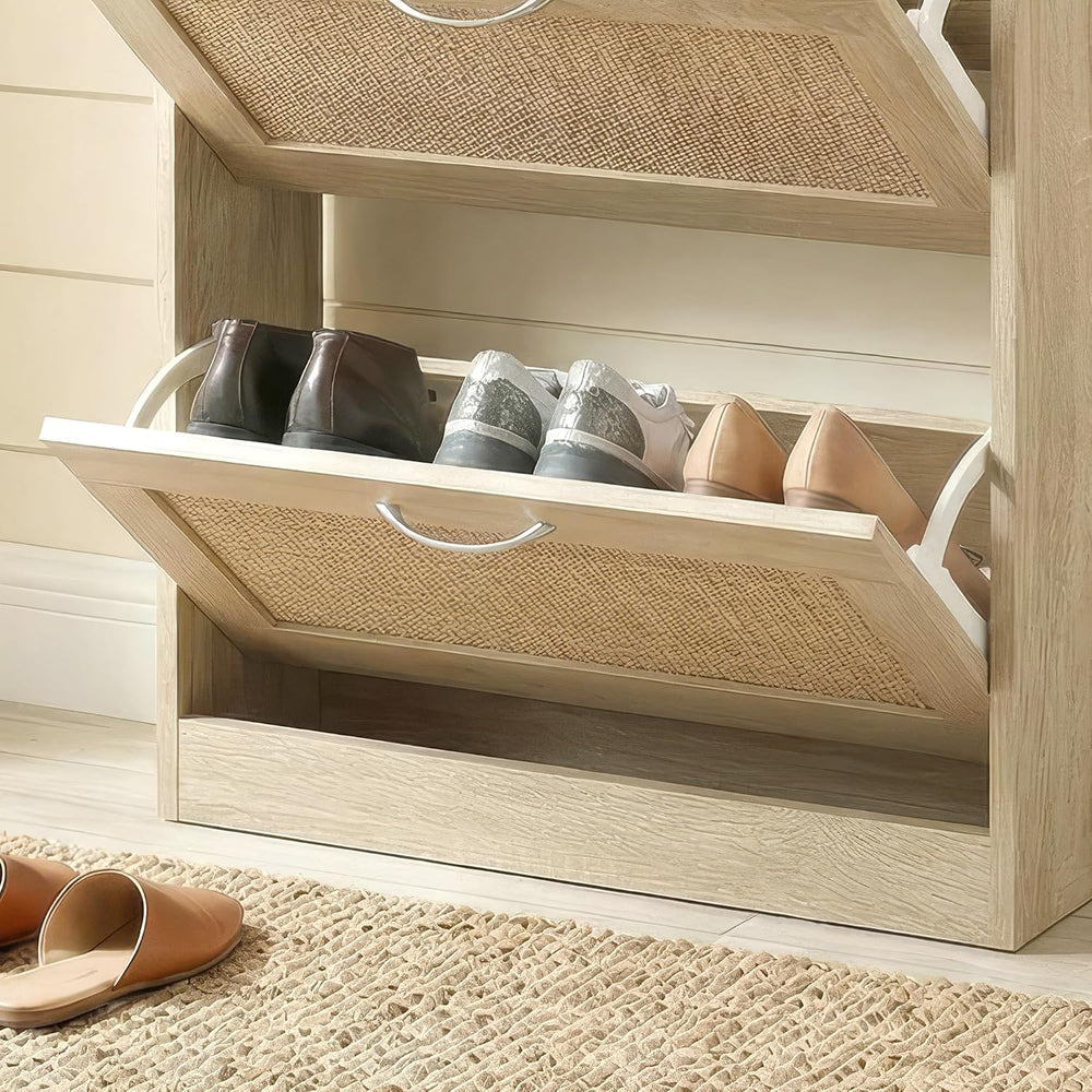 Rattan Shoe Storage Cabinet with 3 Flip Drawers