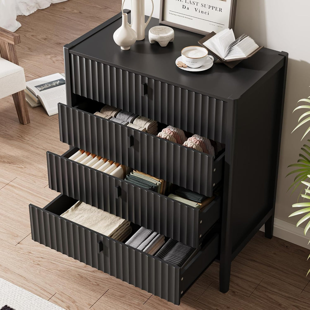 MAISONARIA Black 4 Drawer Dresser, Modern Chest of Drawers for Bedroom, Wood ...