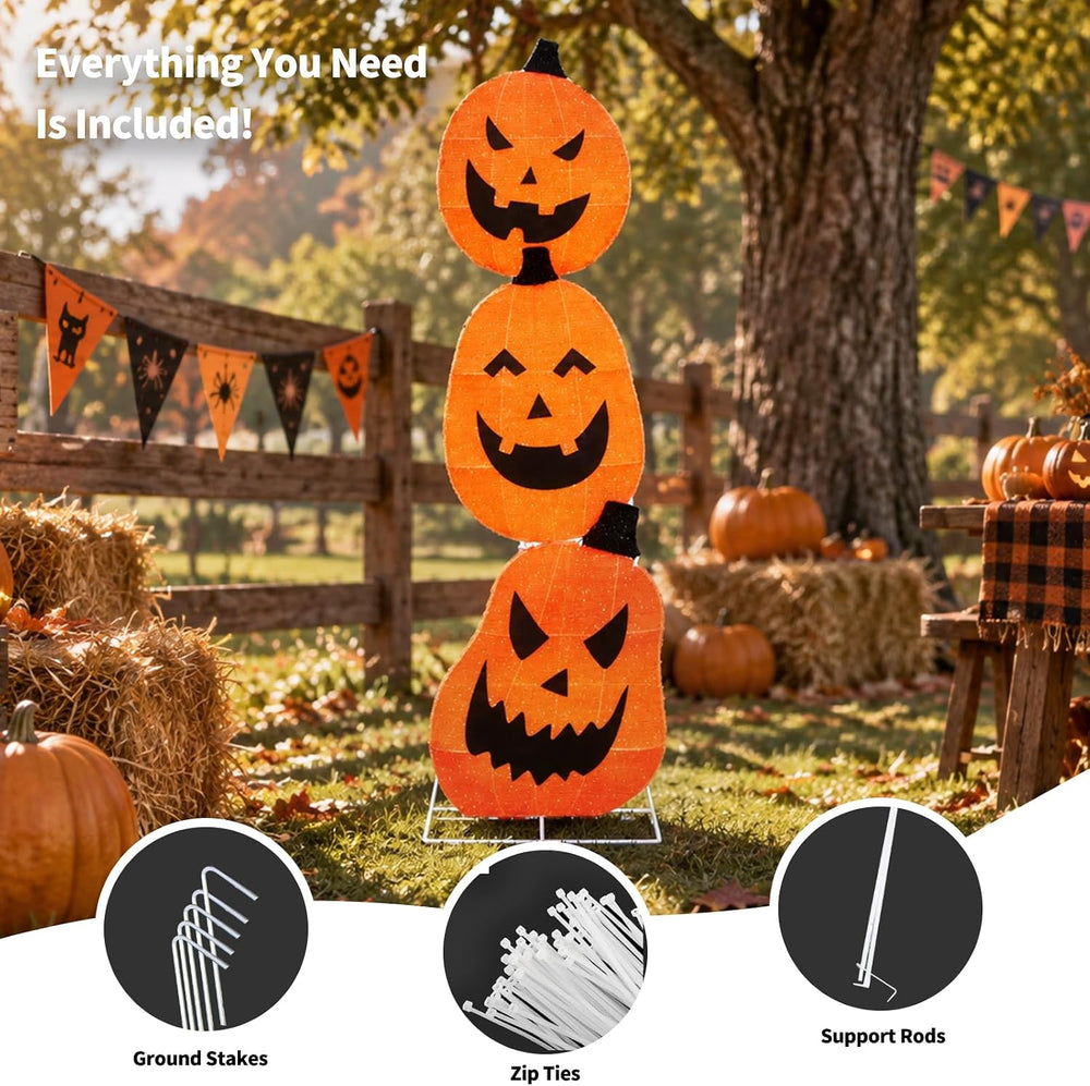 5FT Light Up Pumpkin Halloween Decorations Outdoor, 45 Lights