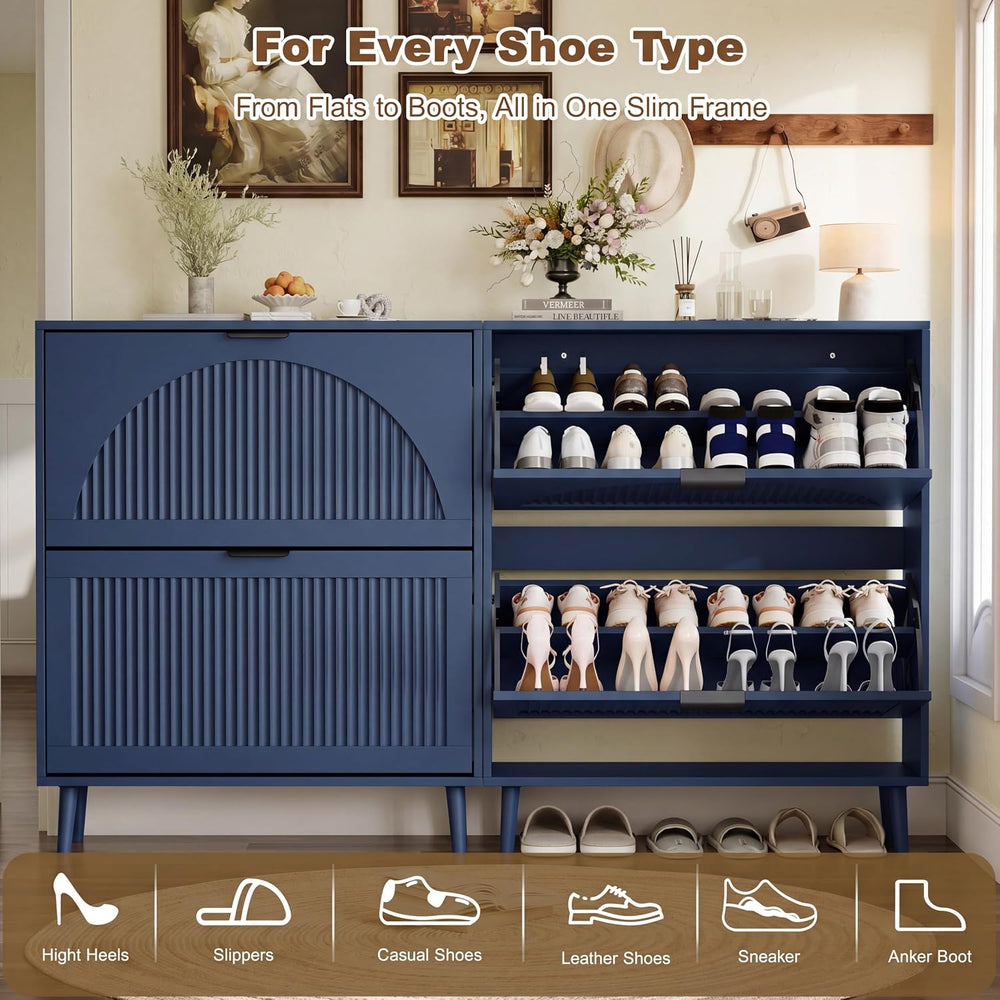 Shoe Storage Cabinet with 2 Flip Drawers, Narrow Wood Shoe Organizer Cabinet ...