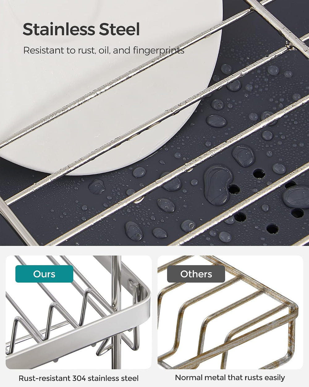 SONGMICS 2 Tier Dish Drying Rack for Kitchen Counter