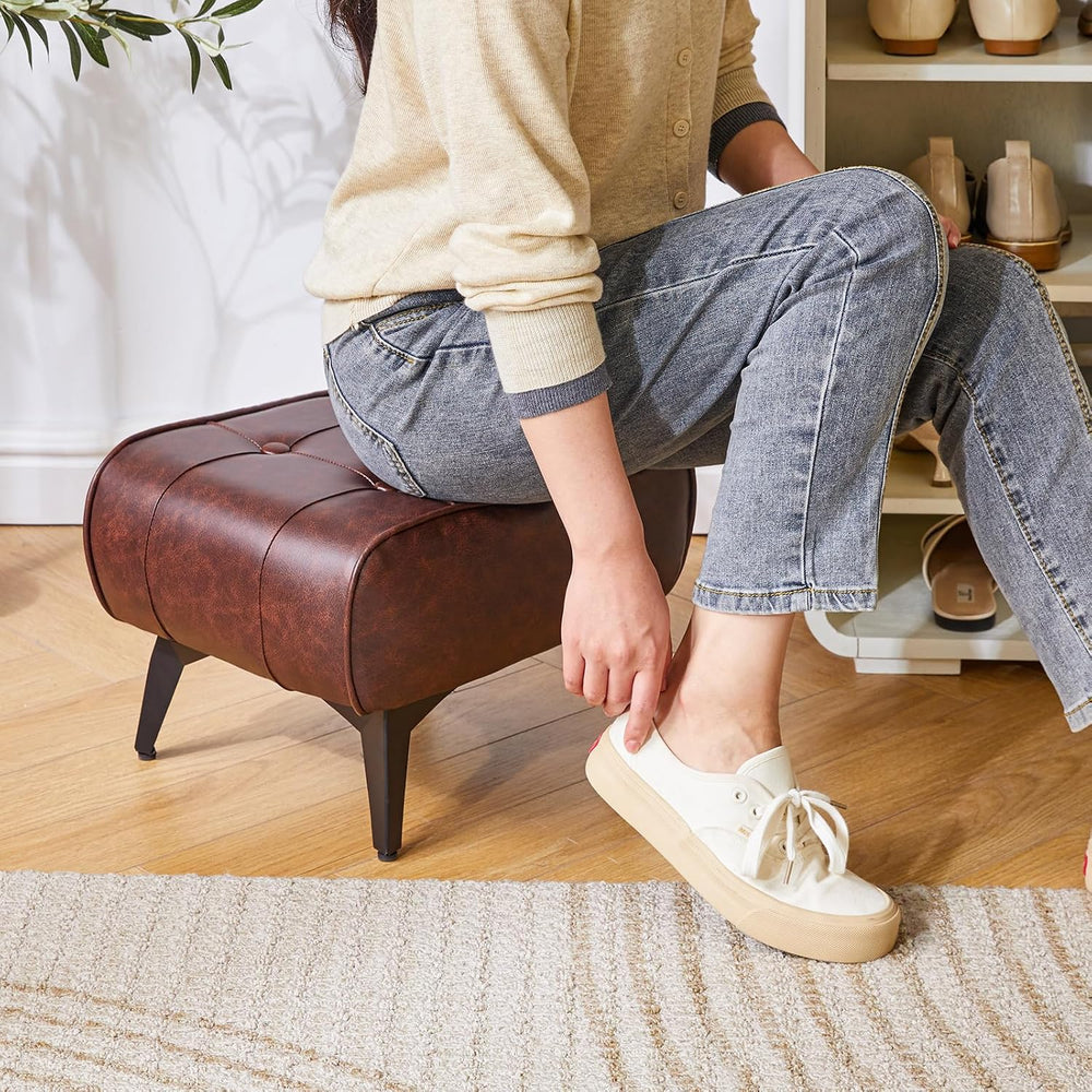 YMYNY Ottoman, Foot Stool with Metal Legs, Faux Leather Stool, Pouf Couch Sto...