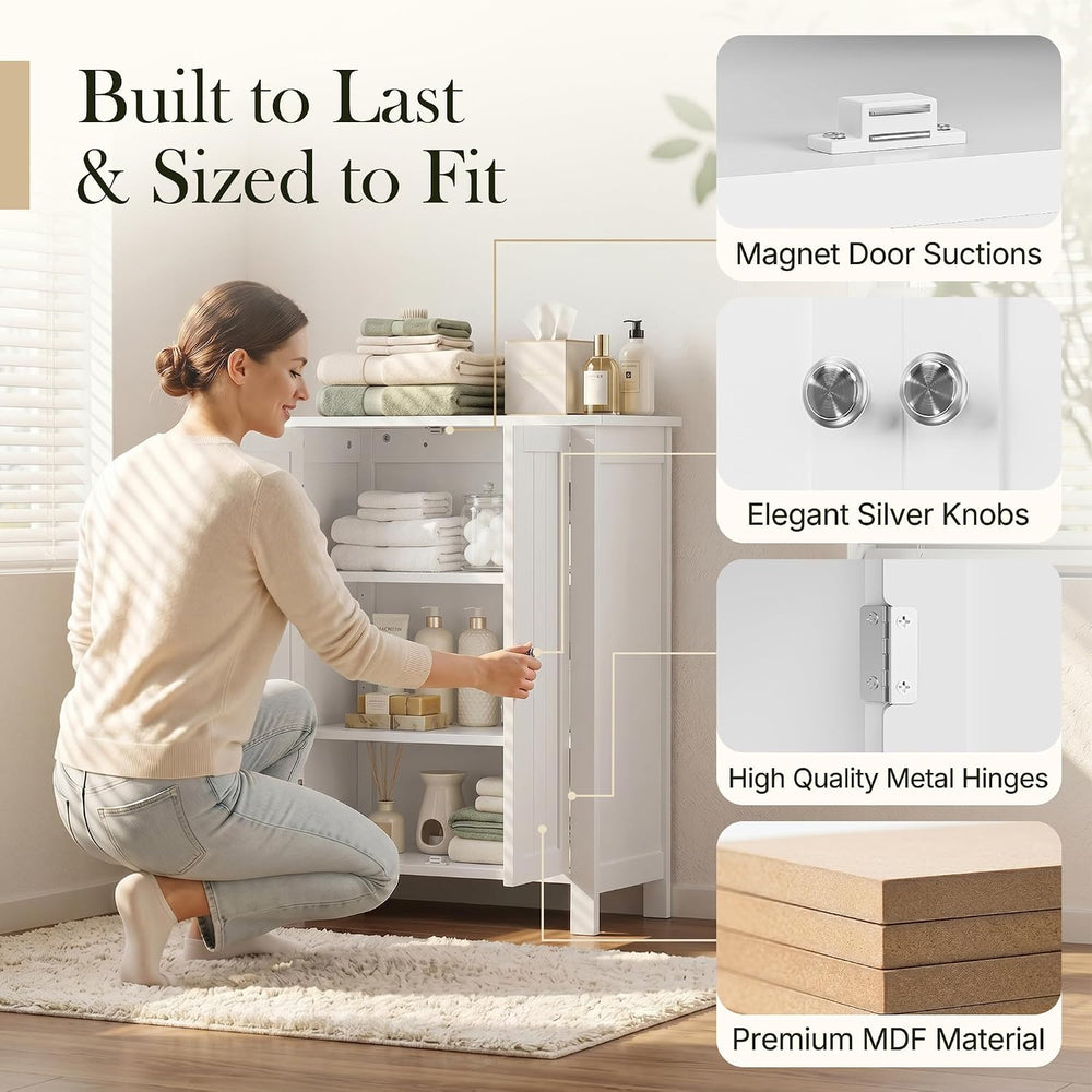 SUPER DEAL Modern Bathroom Floor Storage Cabinet with Adjustable Shelf and Do...