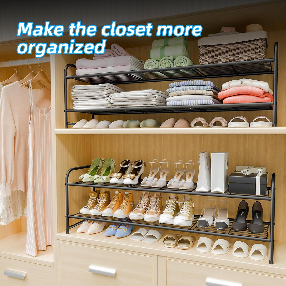 2 Tier Shoe Rack for Closet, 44 Inch Extra Wide Shoe Storage Organizer for Sh...