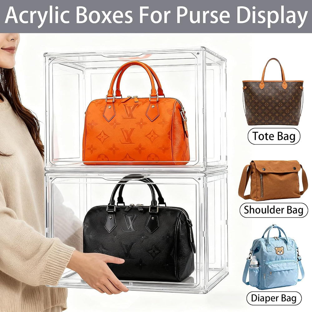 XXX-Large Acrylic Purse Handbag Display Case with Lid,Clear Handbag Storage