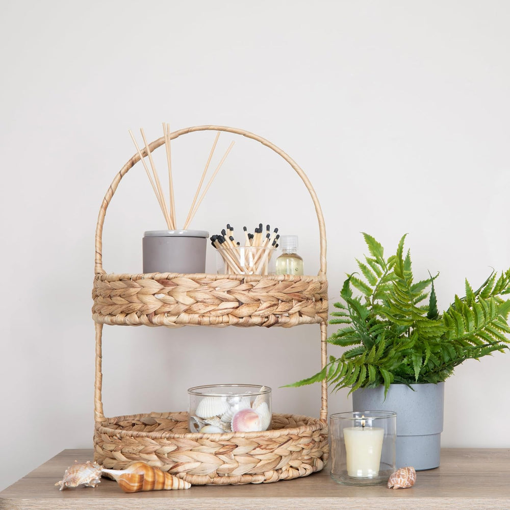 Household Essentials Water Hyacinth 2-Tier Tray, Natural