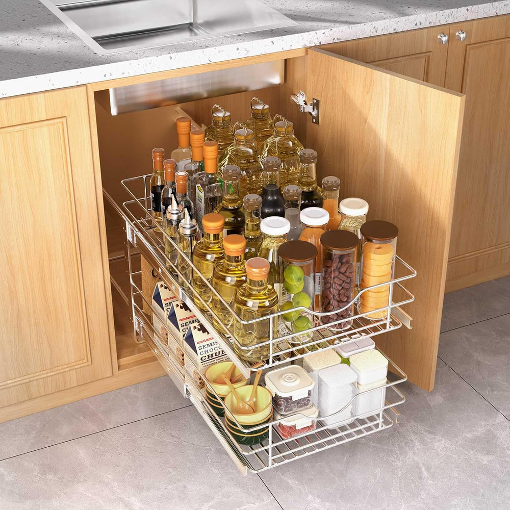 2 Tier Pull Out Cabinet Organizer,(20½"W x 22" D) Soft Close Slide ...