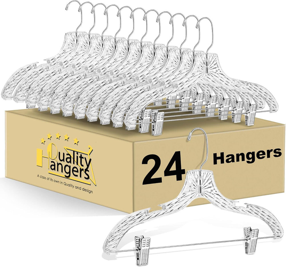 Quality Clear Plastic Skirt Hangers - 24 Pack Crystal Cut Pants Dress Durable...