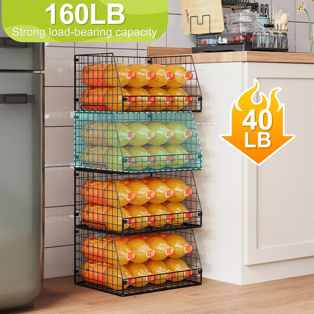 4 Pack XXL Stackable Wire Storage Basket, Extra Large Capacity Pantry Organiz...