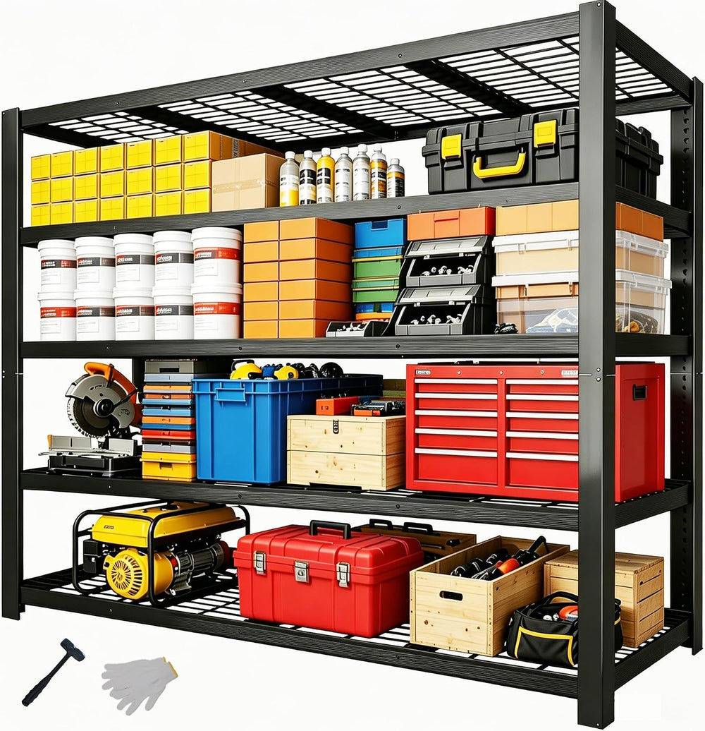 84" H Heavy Duty Wire Garage Shelving, 5-Tier Adjustable Industrial Meta...