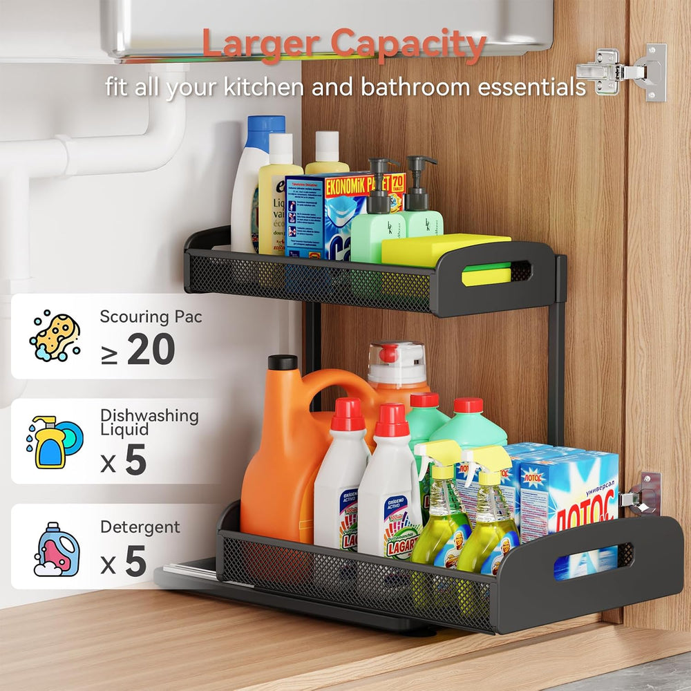 YASONIC 2 Pack Under Sink Organizer, 2 Tier Height Adjustable Kitchen Cabinet...
