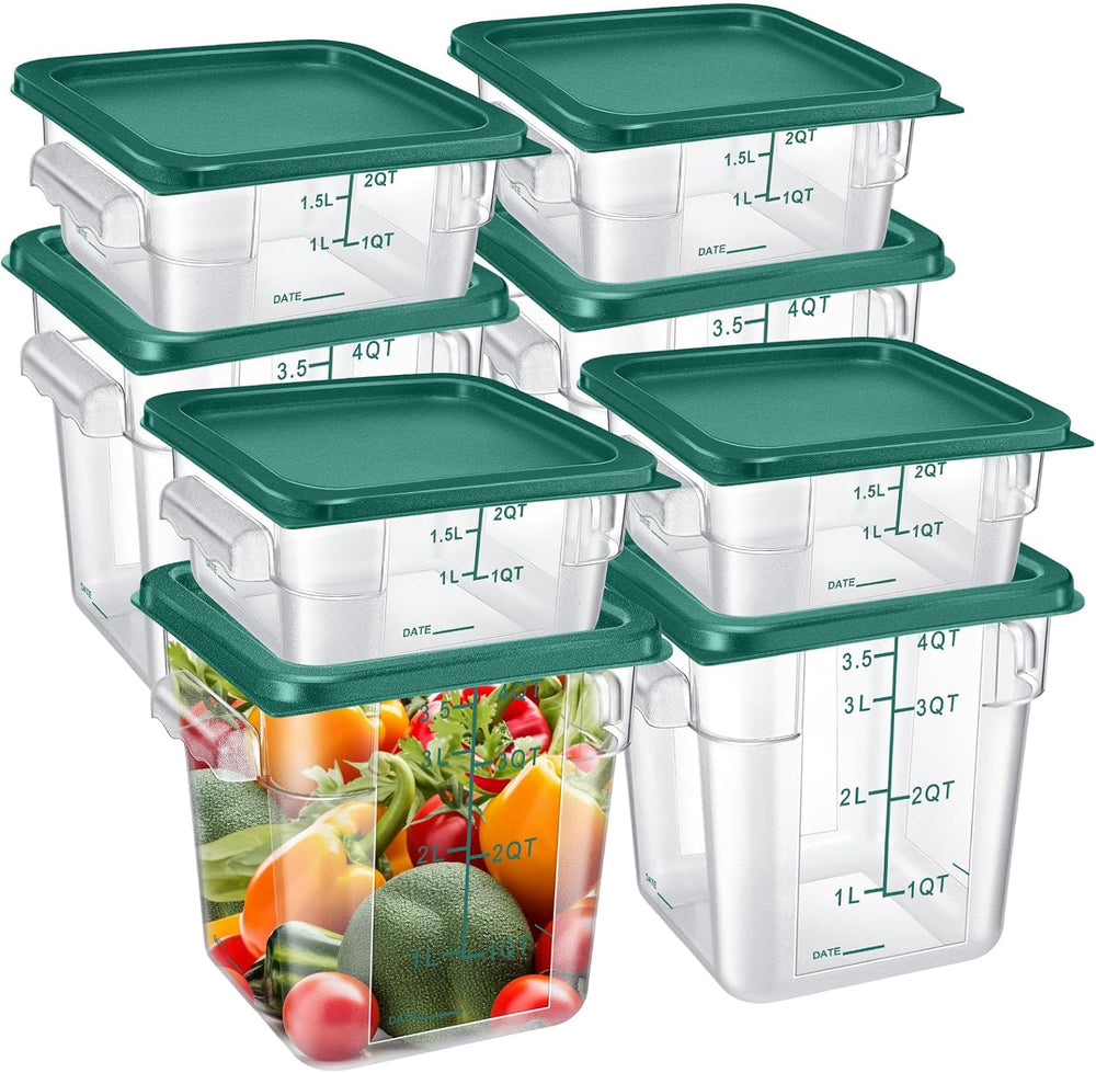 Suclain 8 Pcs Food Storage Container with Lids Set 2qt and 4qt Square Clear C...