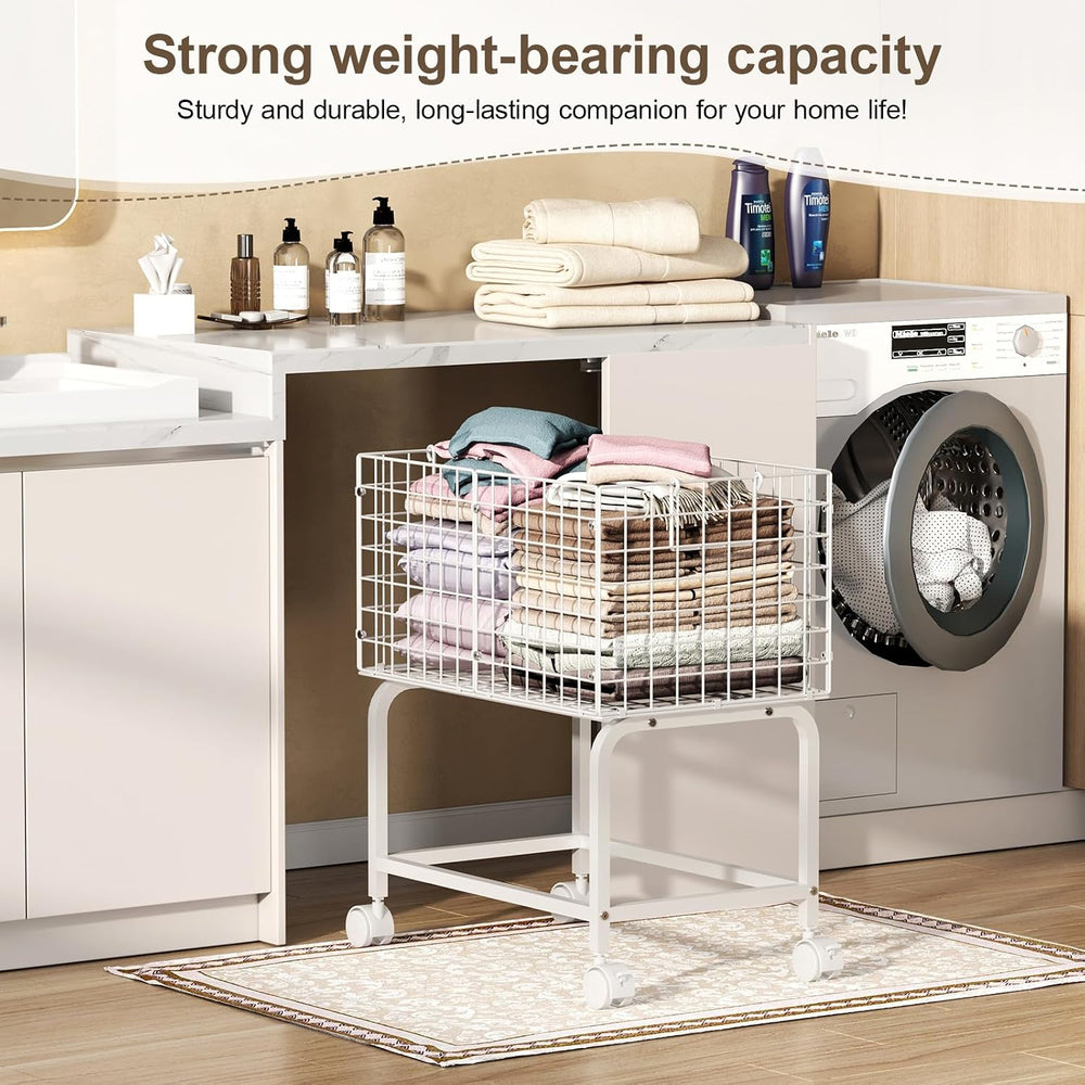 Laundry Basket with Wheels,80L Wire Rolling Laundry Basket with Pull Handle,W...