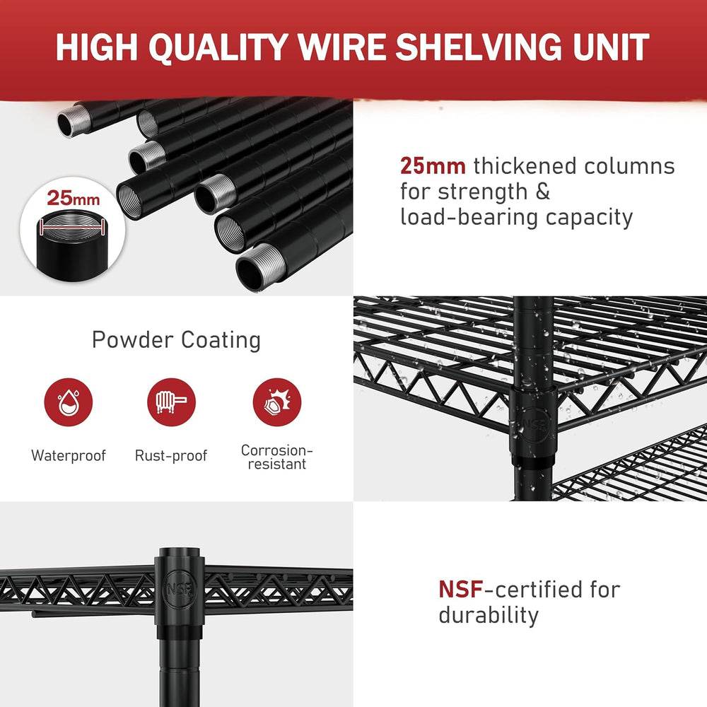 Yardenaler 5-Tier Heavy Duty Steel Wire Shelving Unit with Wheels, Adjustable...