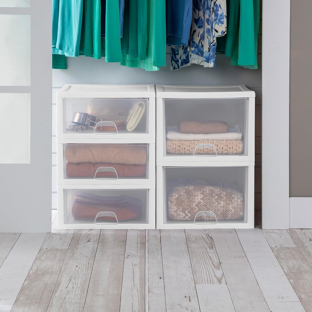 Sterilite Stacking Drawer Storage Organizer for Clothes, 16 Quart, 6-Pack