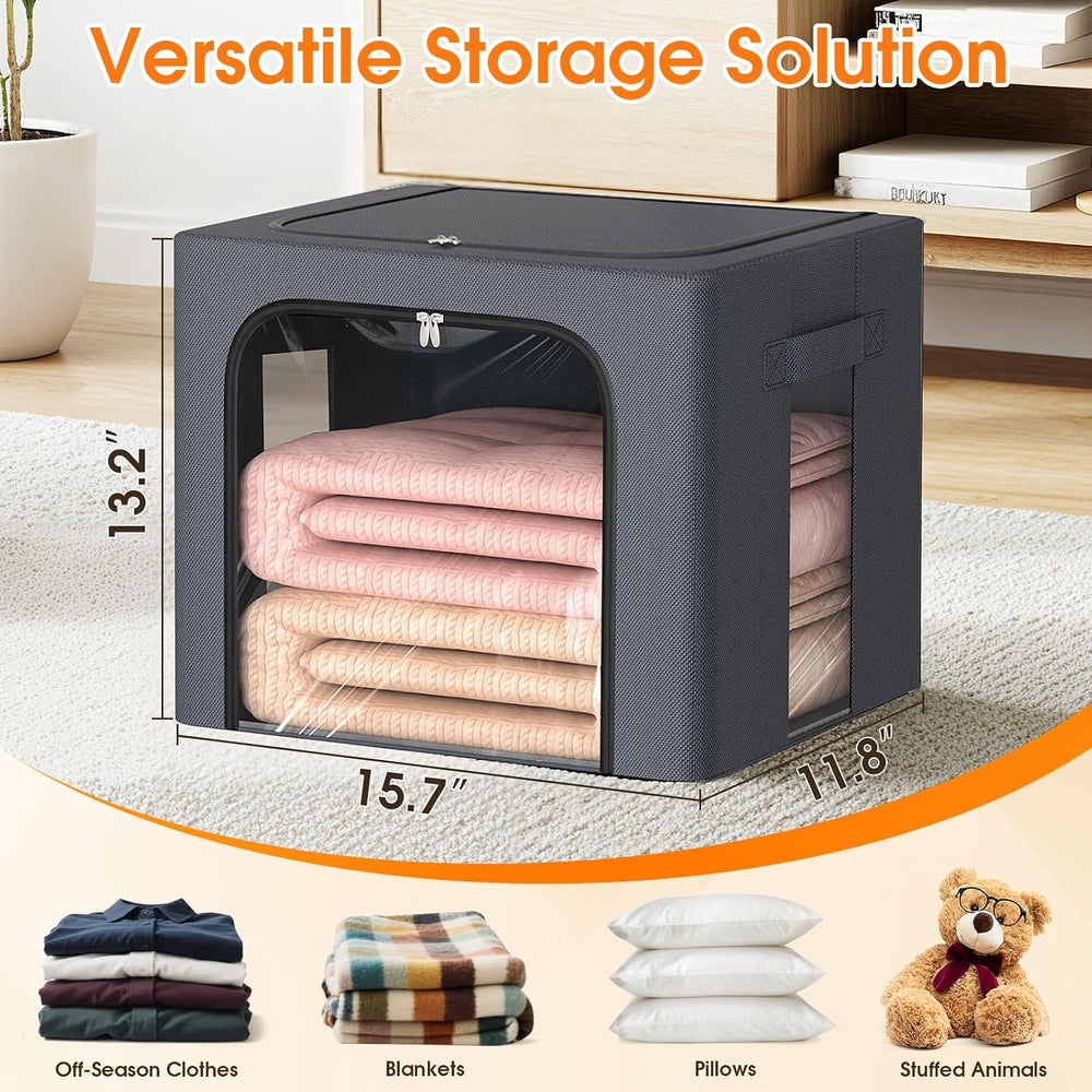 8 Pack Clothes Storage Bins with Metal Frame,Stackable Organizer Bins with Ha...