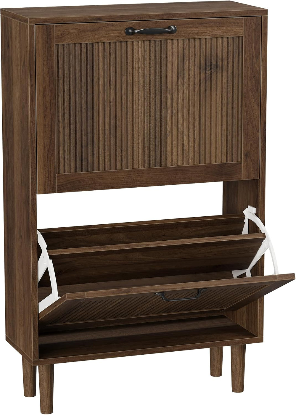 Smuxee Walnut Shoe Cabinet with 2 Flip Drawers, 23.6" Hidden Shoe Storag...