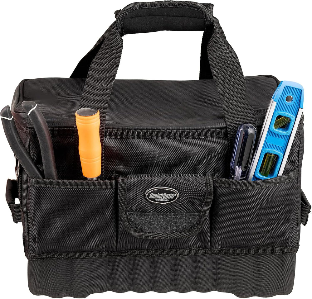 Bucket Boss Pro Racer 14 in. Tool Bag with Heavy-Duty Waterproof Racetrack Zi...