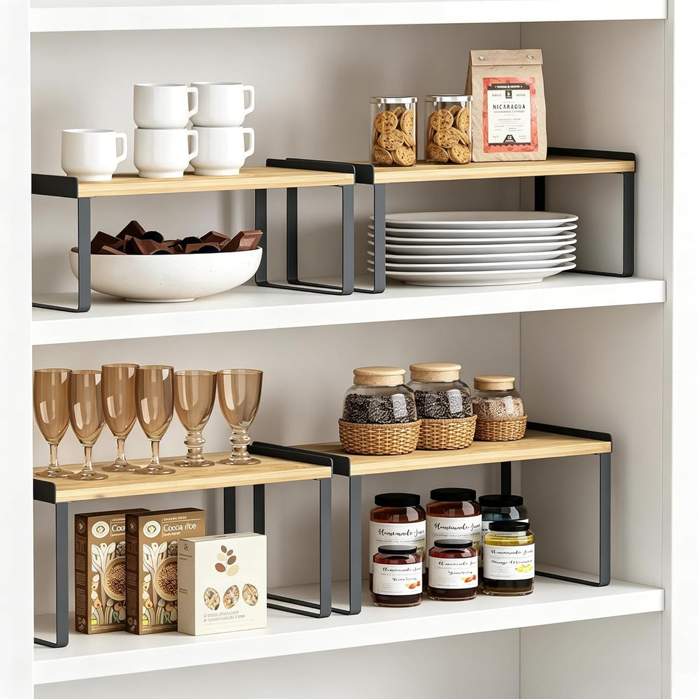 Goozii Kitchen Cabinet Shelf Organizer Set of 4, Stackable Cabinet Shelves Ri...