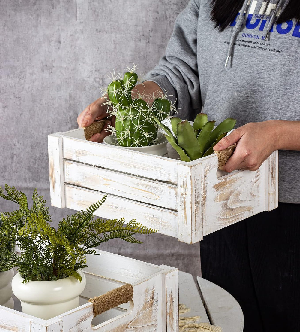 TIMRIS Set of 3 Rustic Wood Nesting Crates, Farmhouse Wooden Storage Containe...