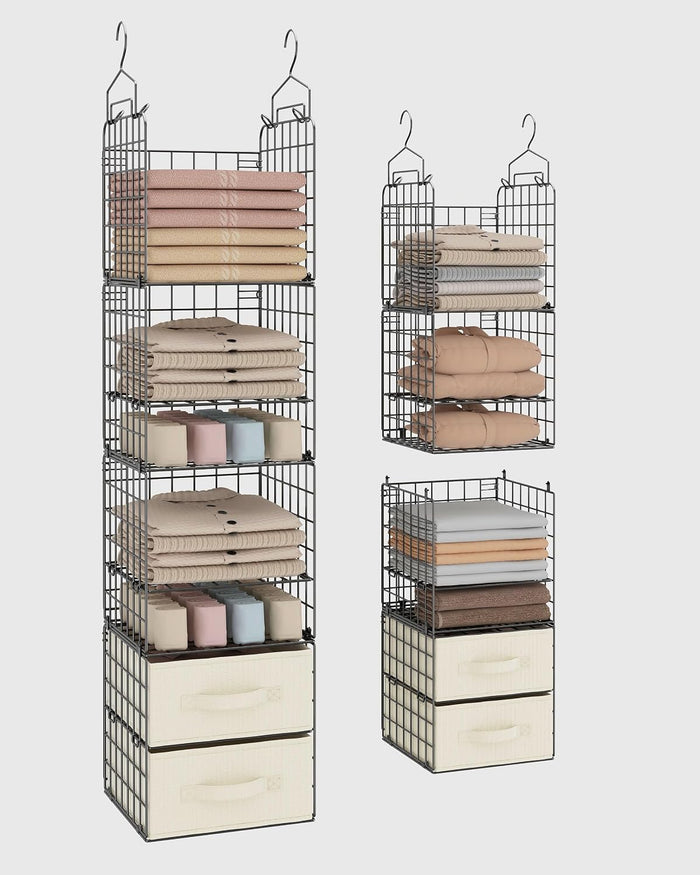 4 Tier Metal Hanging Closet Organizer with 2 Fabric Drawers