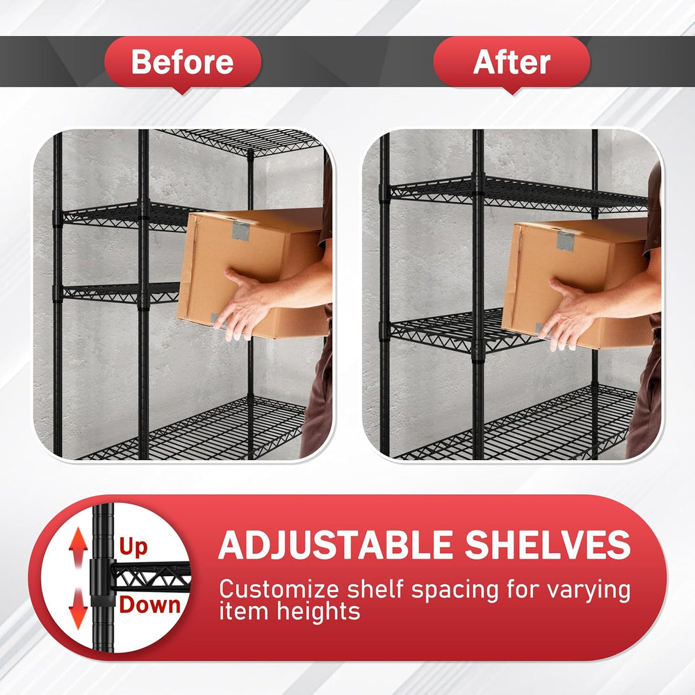 Yardenaler 5-Tier Heavy Duty Steel Wire Shelving Unit with Wheels, Adjustable...