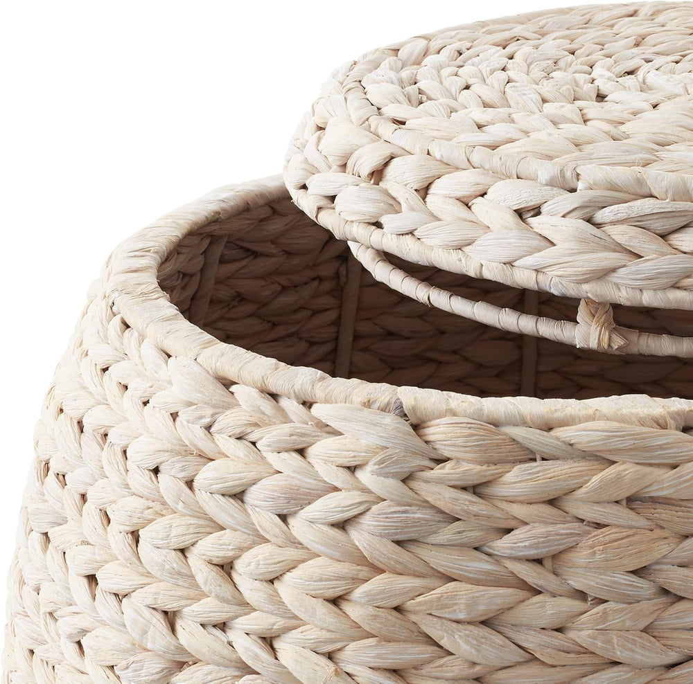 Casafield Round Storage Basket with Lid - Whitewash, Handwoven Water Hyacinth...