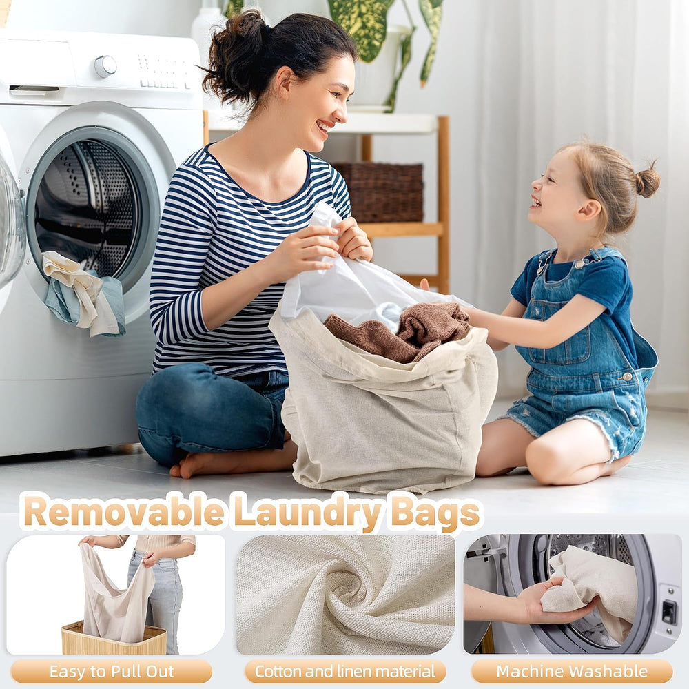 Aliphon 100L Laundry Hamper with lid, 2-Section Clothes Laundry Basket with H...