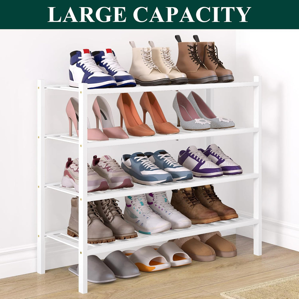 Smiry Bamboo Shoe Rack for Closet, 4 Tier - 26.77" Wide, White