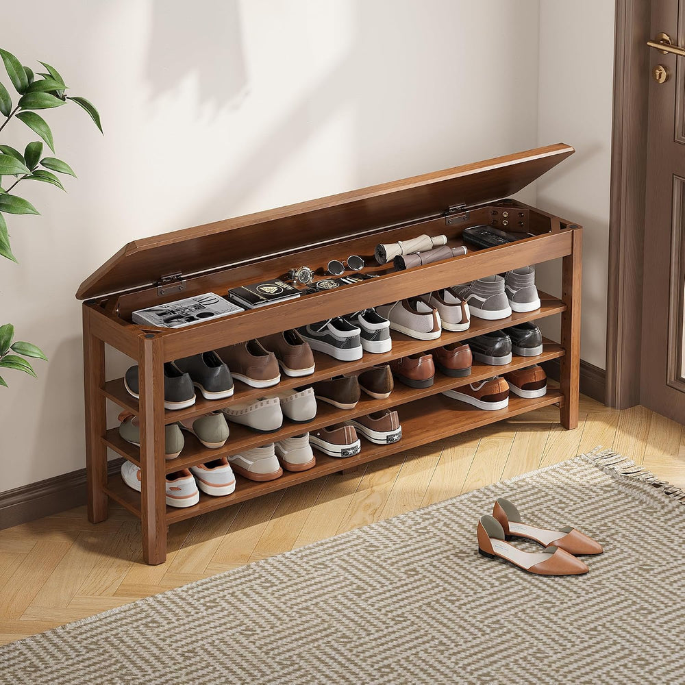 IUNVR Shoe Rack Bench Seat Rubberwood 3-Tier Wooden Storage Bench 550lbs Comp...