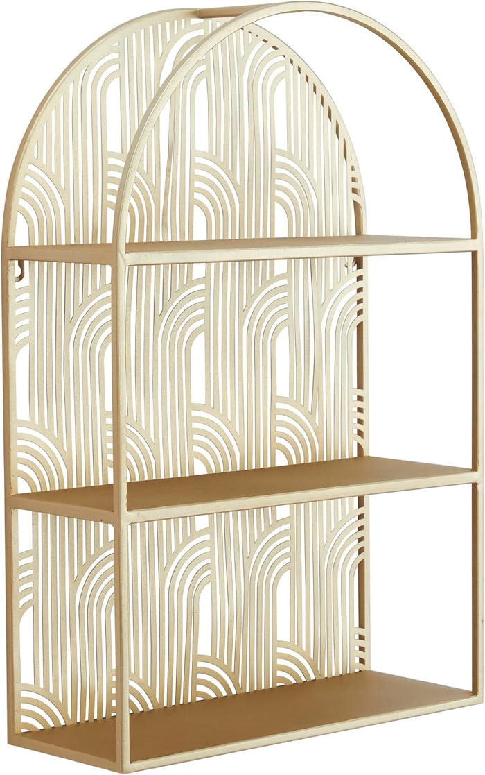 CosmoLiving by Cosmopolitan Metal Geometric Rounded 3 Level Wall Shelf with Arch Pattern, 16" x 6" x 24", Gold
