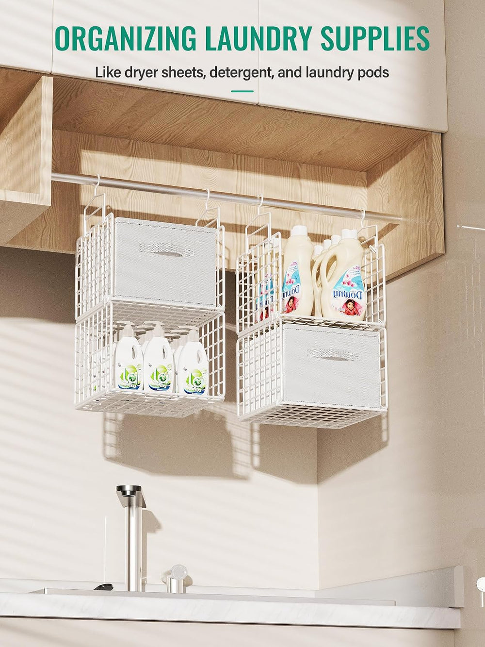 Hanging Closet Organizer with Drawers, 4 Tier Metal Closet Organizers and Sto...