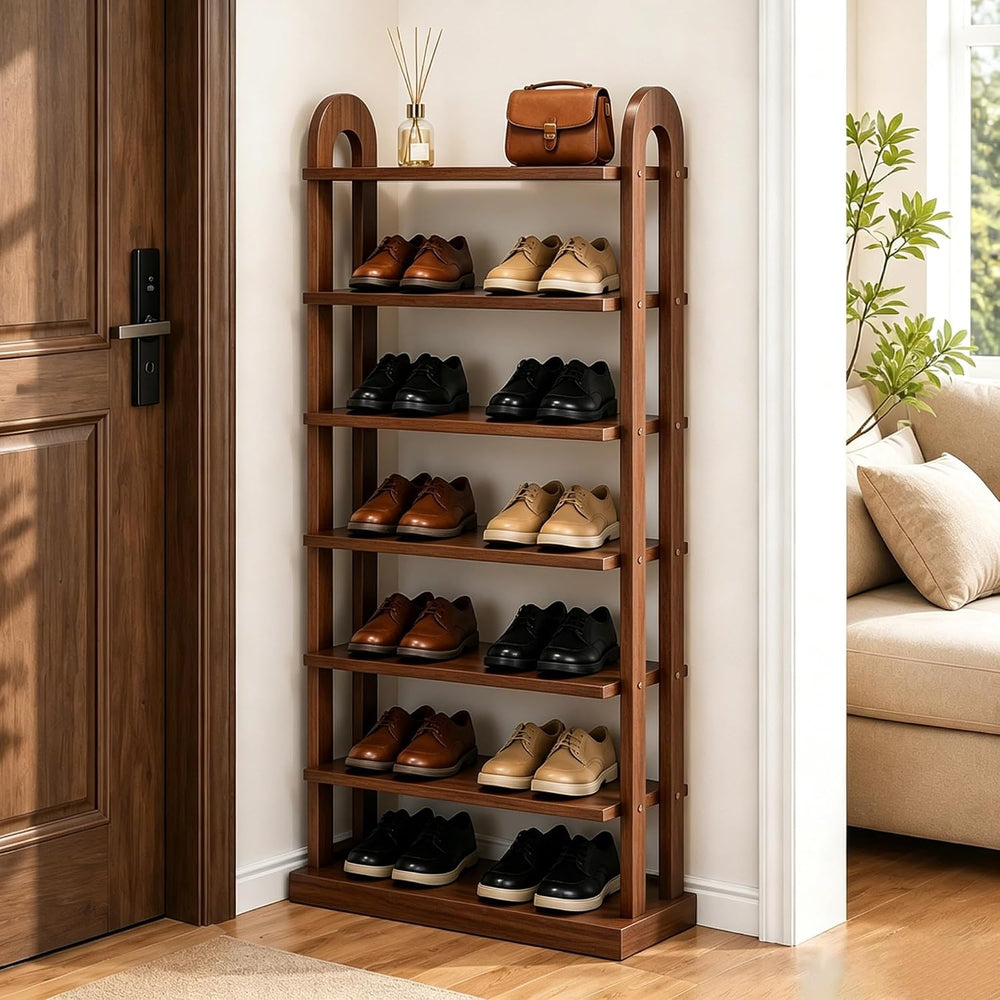 43.7" Wooden Shoe Rack - Vertical Shoe Organizer Rack for Small Space, N...