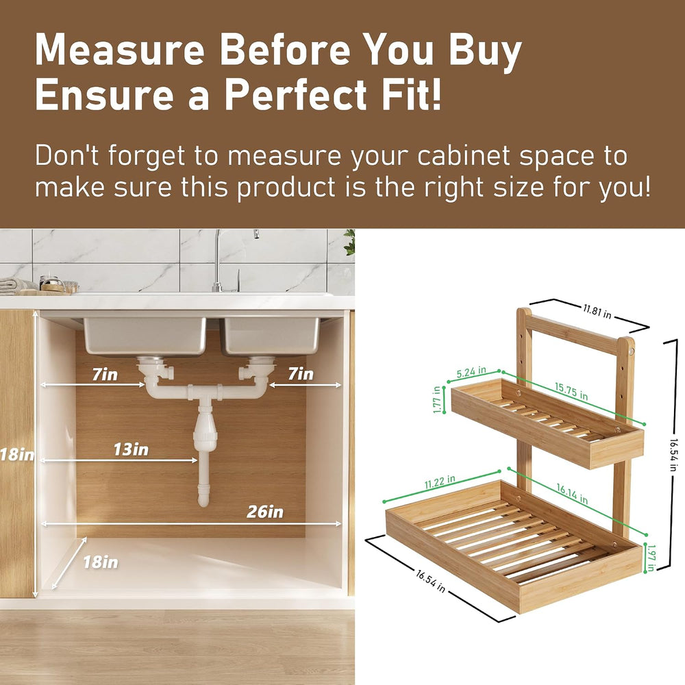 Under Sink Organizer, L-Shaped 2 Tier Pull Out Cabinet Organizer