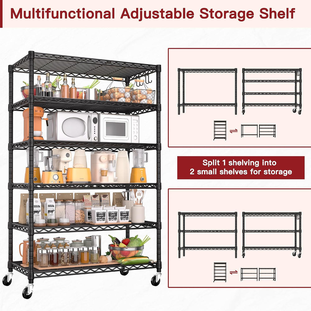 PrimeZone 6 Tier Wire Shelving with Wheels 79''H 1500lbs Storage Shelves