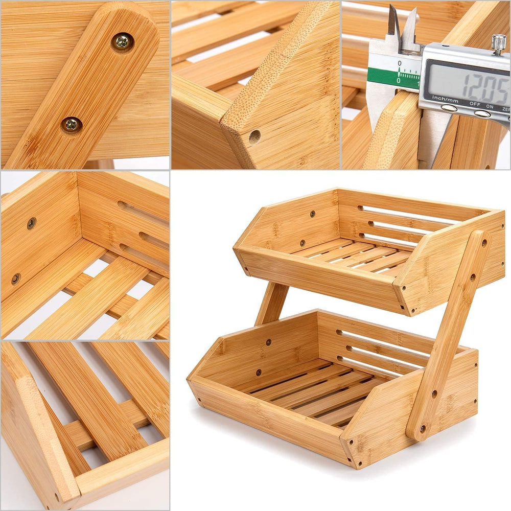 Merysen 2-Tier Bamboo Fruit Basket for Kitchen Countertop, Self-assembly