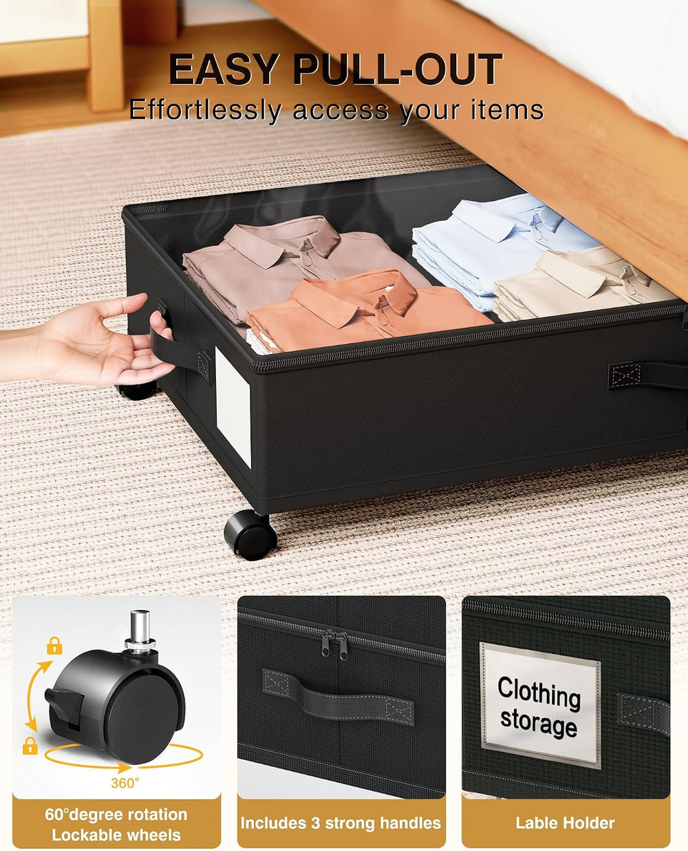 Under Bed Storage with Wheels,2Pack Underbed Shoe Storage Organizer,7.5-10.6 ...
