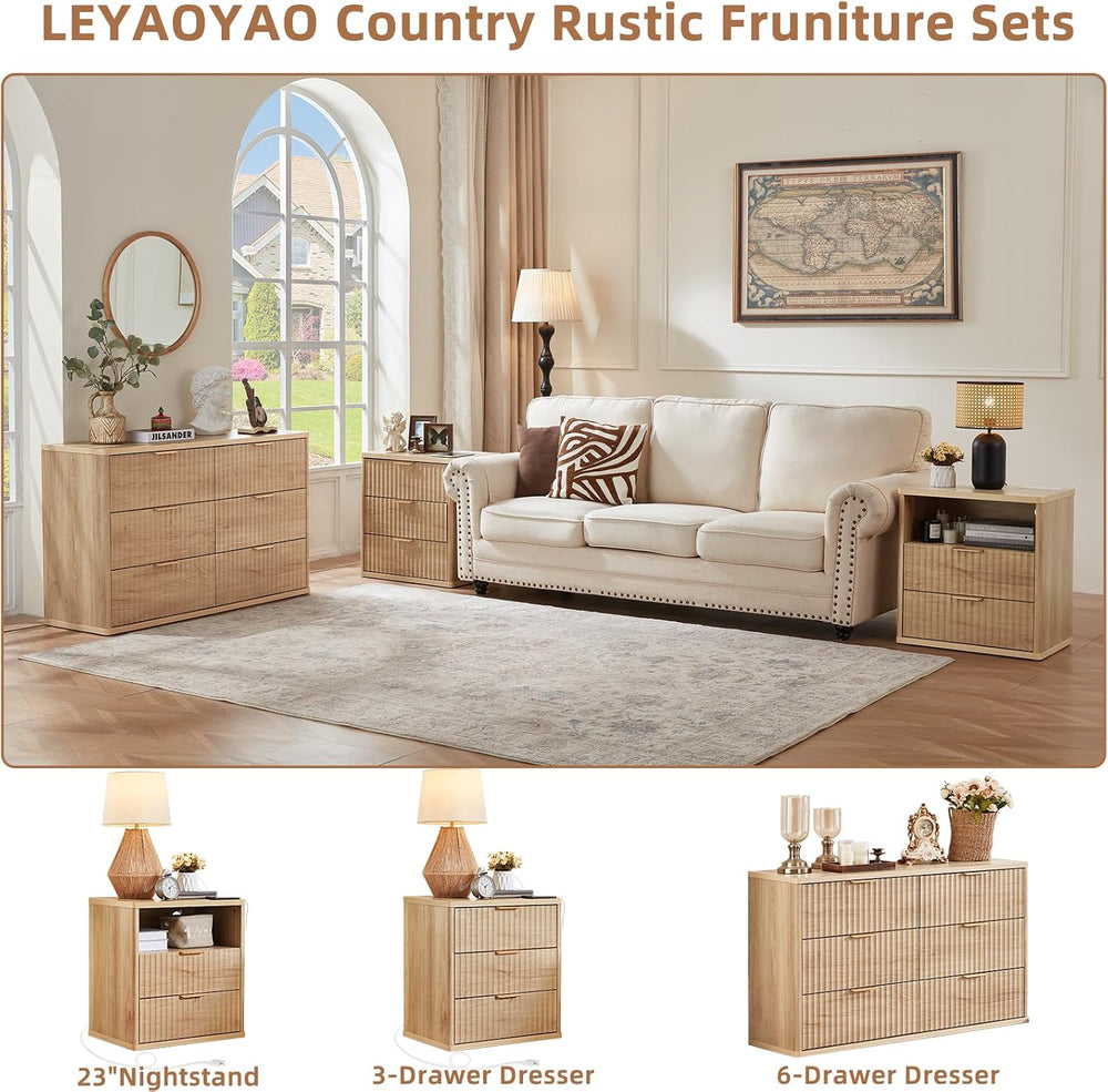 LEYAOYAO Fluted 6 Drawers Dresser for Bedroom, 48" Wide Modern Chest of ...