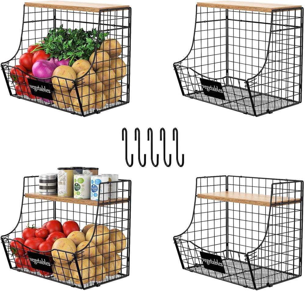 4 Pack Fruit Basket for Kitchen with Lid, Counter&Wall Mounted Hanging Fr...