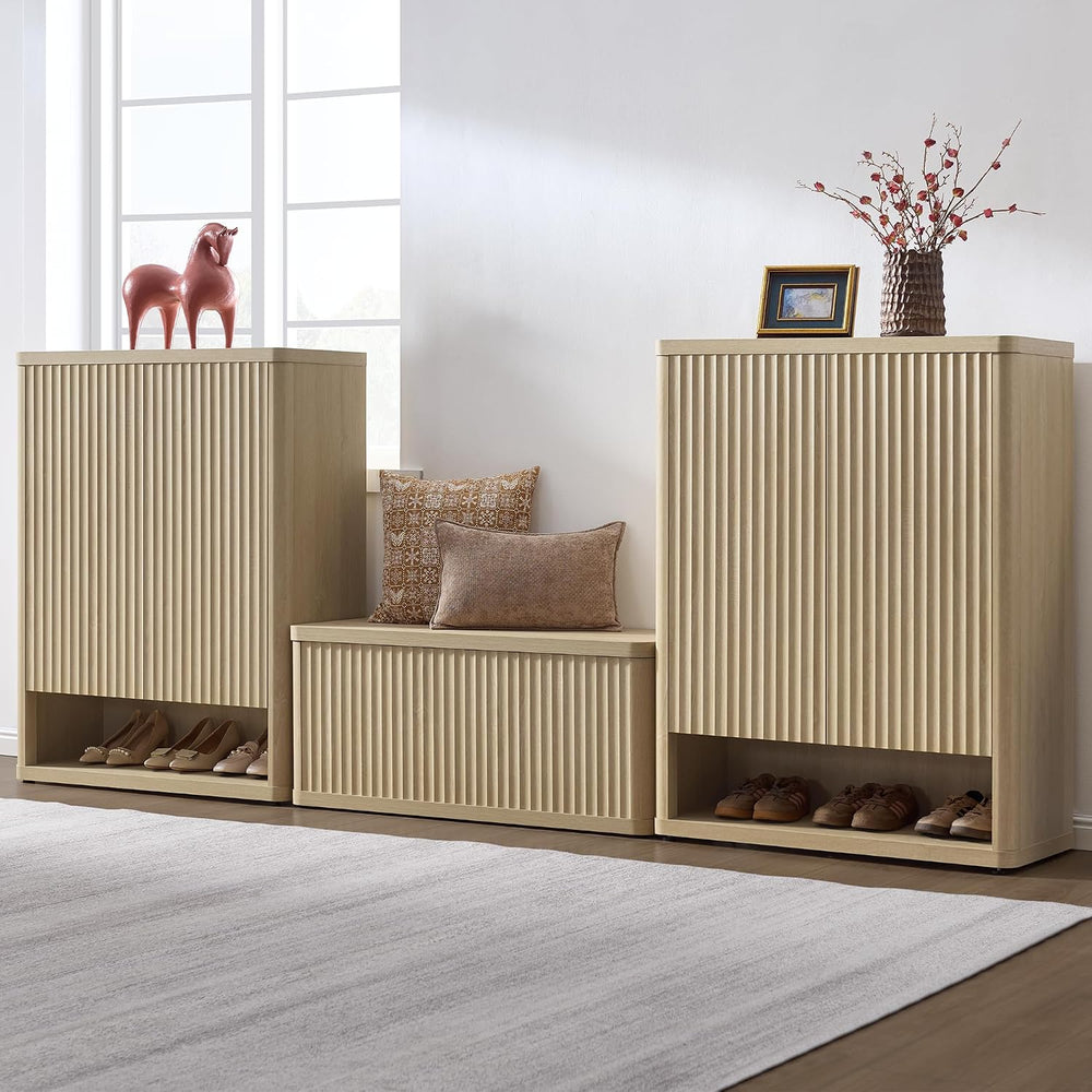 SICOTAS Shoe Cabinet 44 inch Tall Fluted Shoe Cabinet with Doors & 4 Shel...