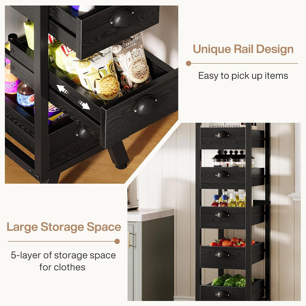 Tribesigns Black Wood Fruit and Vegetable Storage Rack, 5-Tier Narrow Snack S...