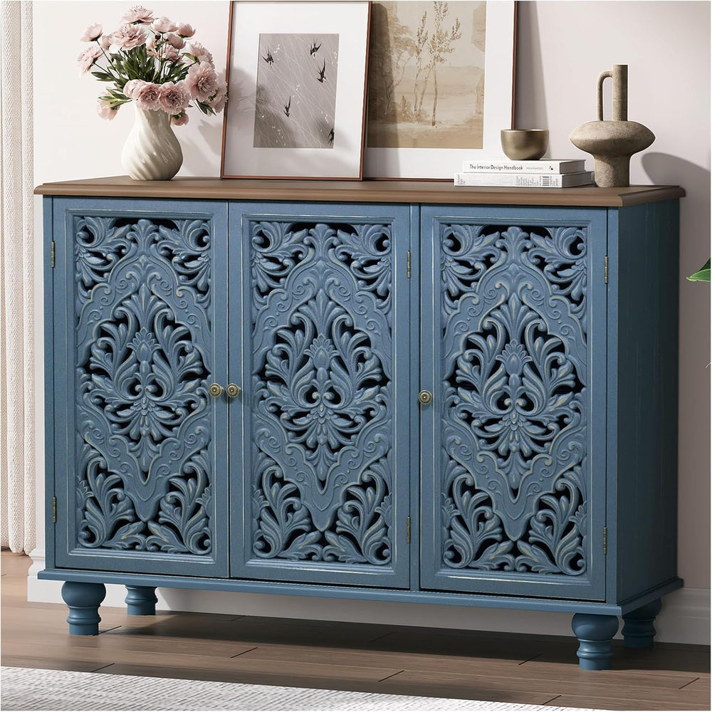 JOINICE 42.5" Accent Storage Cabinet with 3 Doors for Living Room,Blue
