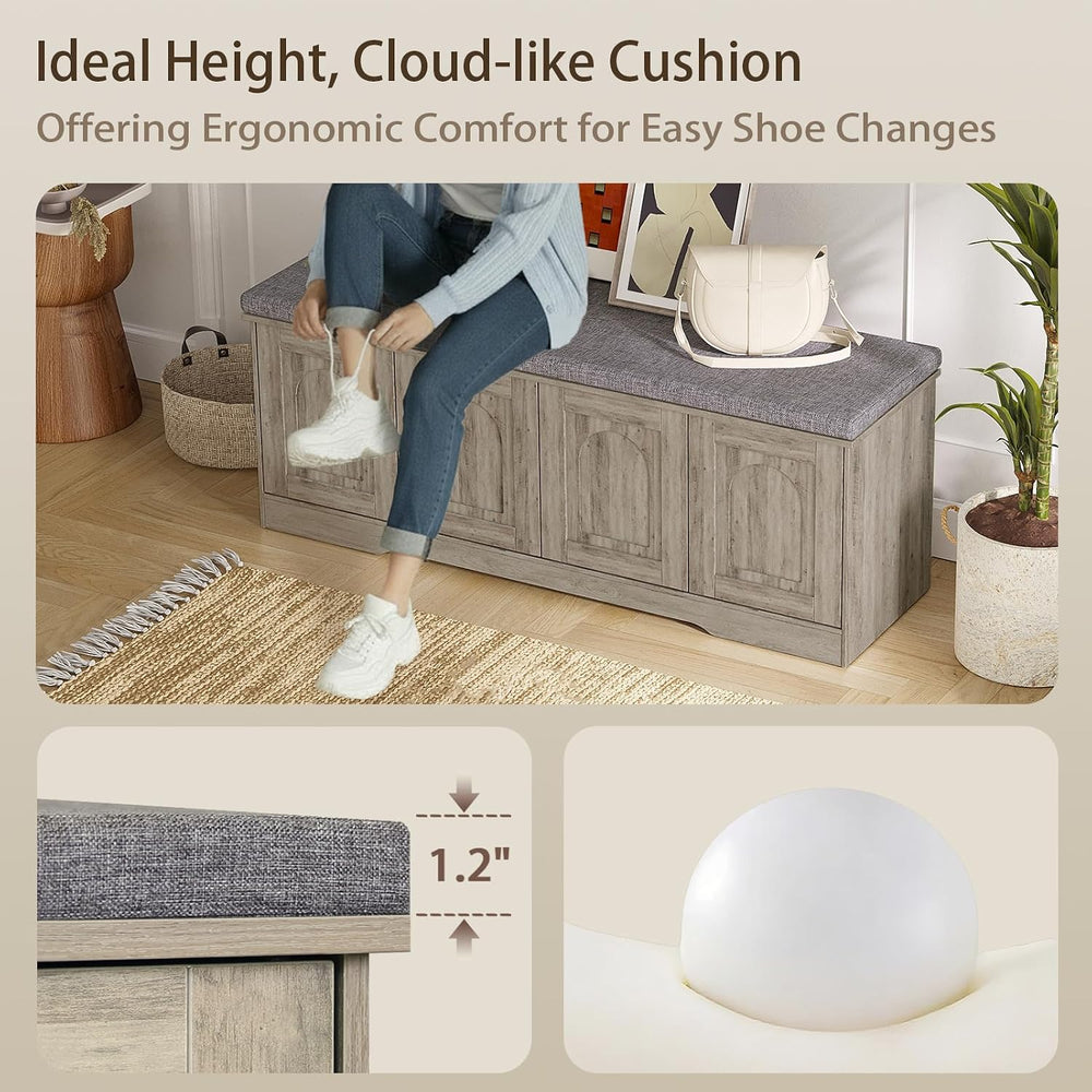 DINZI LVJ Shoe Storage Bench with Cushion, Door, Gray Wash 47.2" LX17.7 H