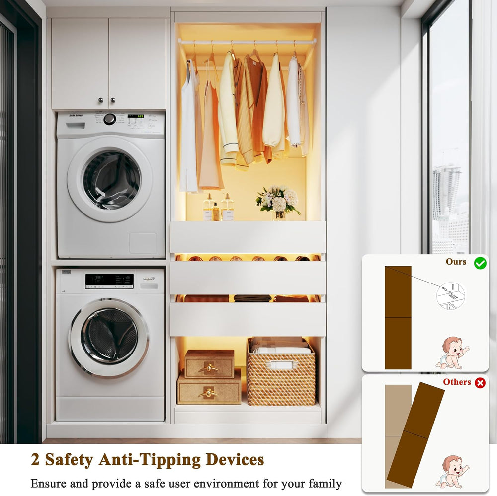 HUAHUU Freestanding 2FT Closet System with 3 Wood Drawers & Glasstop, 24&...
